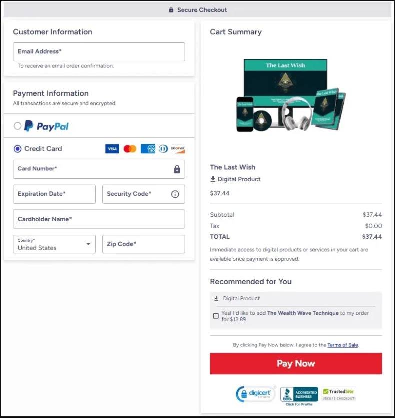 Secure online payment system protecting customer information during checkout